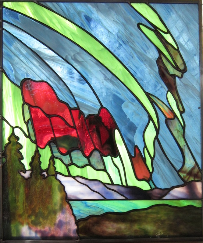 northern lights in stained glass